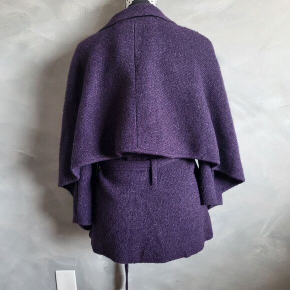 Purple Wool Silk Blend Belted Button down Collar Oversized Sleeve Cardigan S - Picture 8 of 14